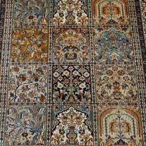 Kaschmir Seide Felderteppich-Handgeknüpft ca. 91x149cm